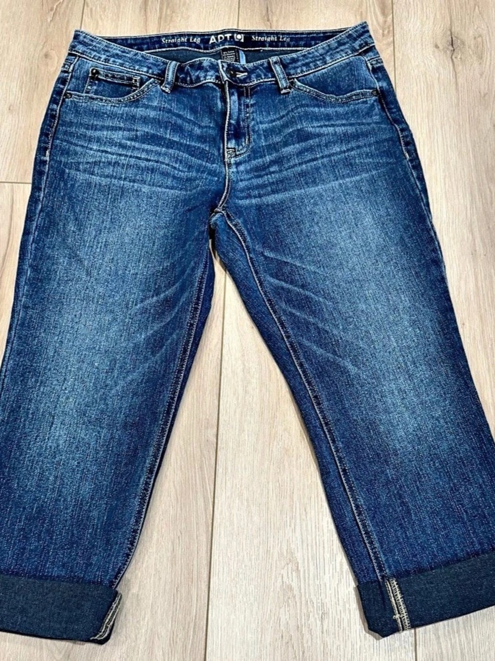 APT.9 Straight Leg Cuffed Stretch Denim Jeans